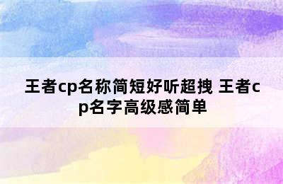 王者cp名称简短好听超拽 王者cp名字高级感简单